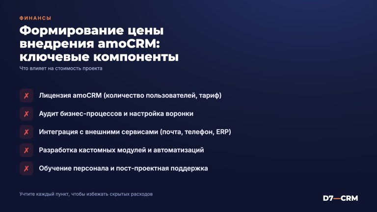 Стоимость внедрения amoCRM: что учитывается и как формируется цена