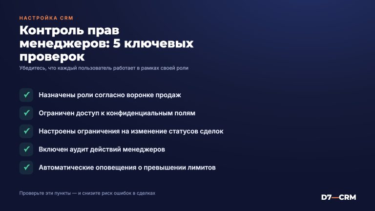 Настройка CRM для отдела продаж: роли, права, контроль менеджеров