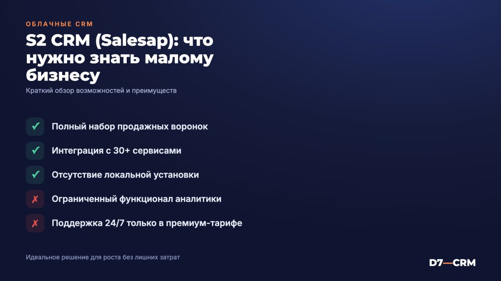 S2 CRM (Salesap): обзор облачной CRM для малого и среднего бизнеса
